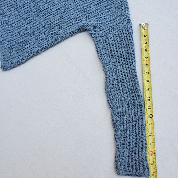 Sky and Sparrow Sage Green Chunky Open Knit Long Sleeve Cropped Sweater - Picture 6 of 9